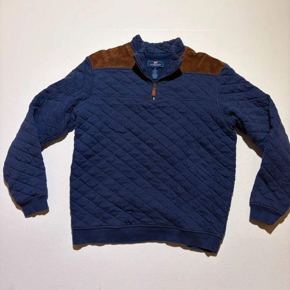 Vineyard Vines Shep and Ian Quilted Leather Patch Quarter Zip